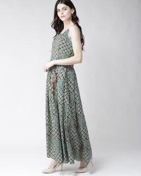 abstract print sleeveless gown