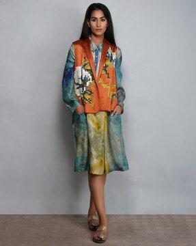 abstract print sleeveless jacket