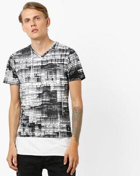 abstract print slim fit longline t-shirt