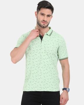 abstract print slim fit polo t-shirt