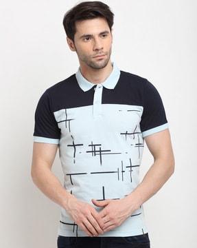 abstract print slim fit polo t-shirt