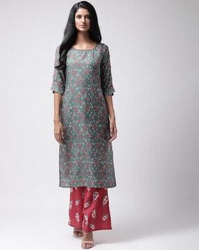 abstract print straight kurta set