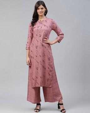 abstract print straight kurta set