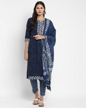 abstract print straight kurta set