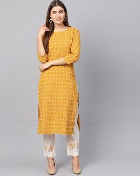 abstract print straight kurta set