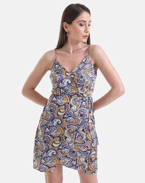 abstract print strappy a-line dress