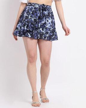 abstract print tie-up mini skirt