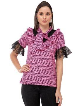 abstract print top with short sleeves