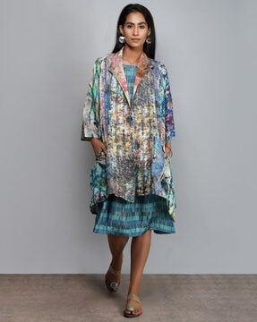 abstract print trench coat with insert pockets