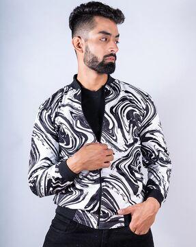 abstract print zip-front bomber jacket