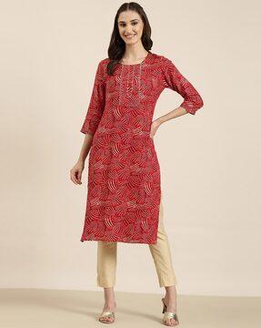 abstract printed & embroidered straight kurta