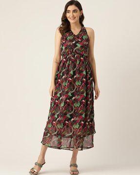 abstract printed fit & flare dress