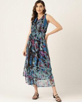 abstract printed fit & flare dress