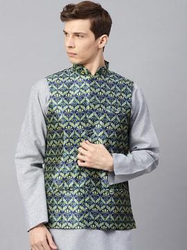 abstract printed mandarin collared jacket