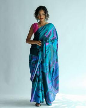 abstract printed woven saree