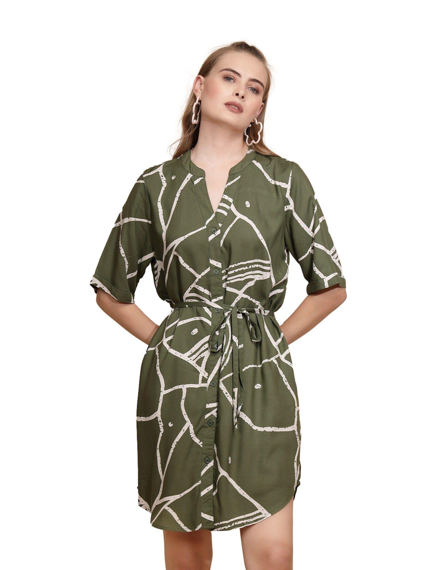abstract rayon half sleeves mini dress for women