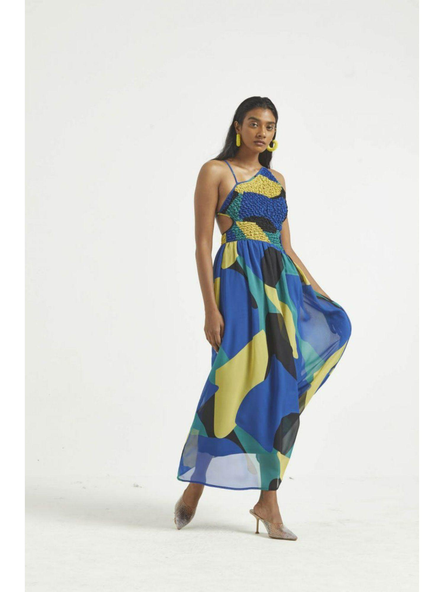 abstract ruched cutout dress