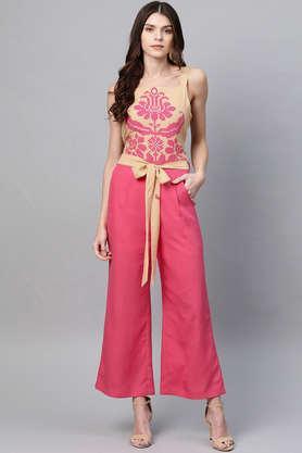 abstract sleeveless polyester women's jumpsuit - pink