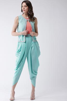 abstract sleeveless polyester women's jumpsuit - sea green