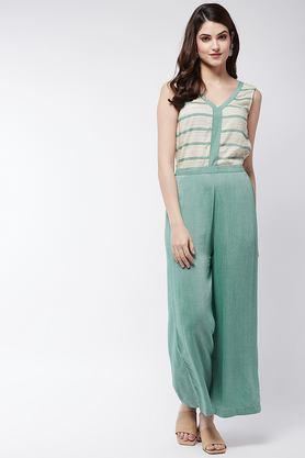 abstract sleeveless rayon women's jumpsuit - green