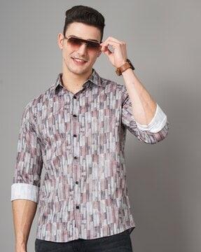 abstract slim fit shirt with spread collar