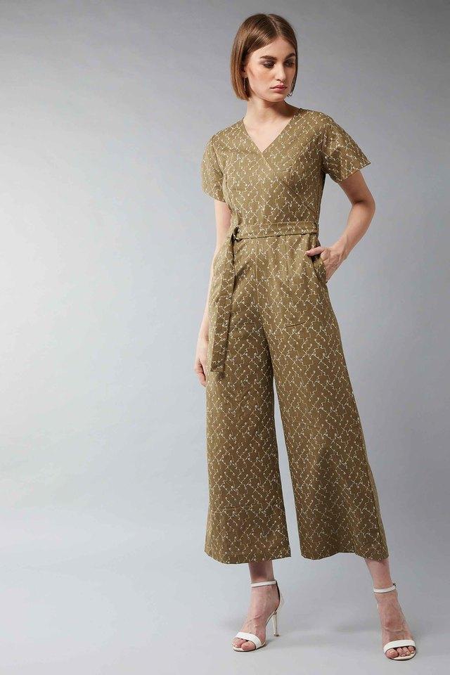 abstract v-neck poly cotton womens relaxed jumpsuits