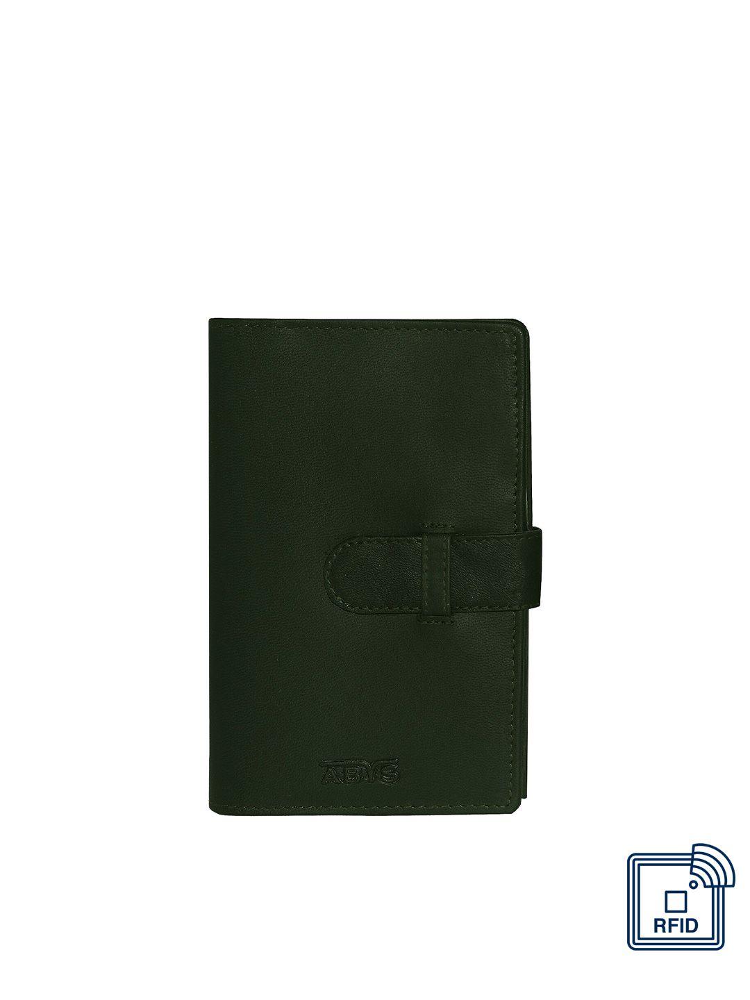 abys unisex green & gunmetal-toned textured leather passport holder