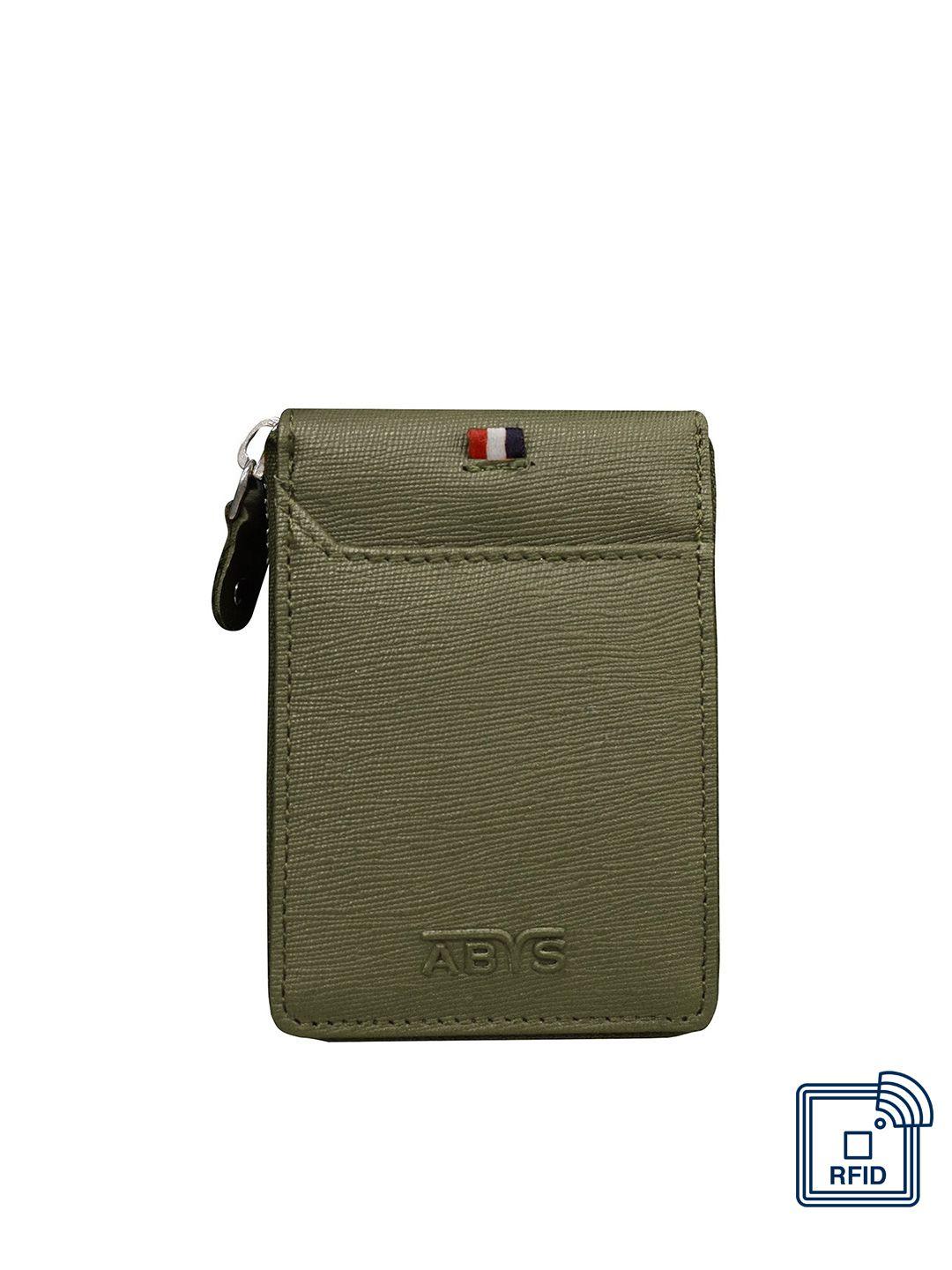 abys unisex olive green textured leather card holder