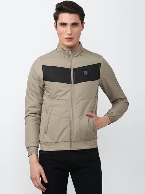 academy by van heusen beige regular fit colour block jacket