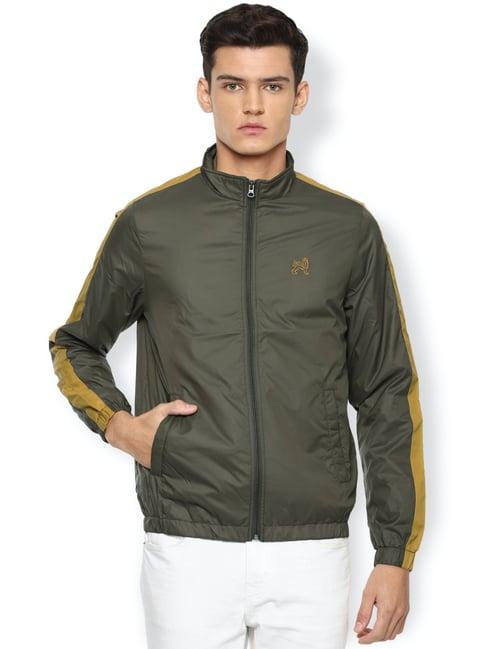 academy by van heusen green & yellow slim fit colour block jacket