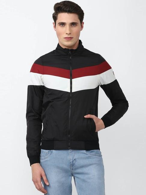 academy by van heusen black regular fit colour block jacket