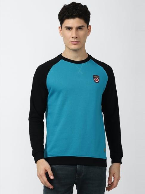 academy by van heusen blue slim fit colour block sweatshirt