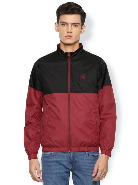 academy by van heusen maroon & black slim fit colour block jacket