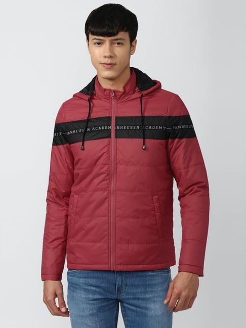 academy by van heusen maroon regular fit printed hooded jacket