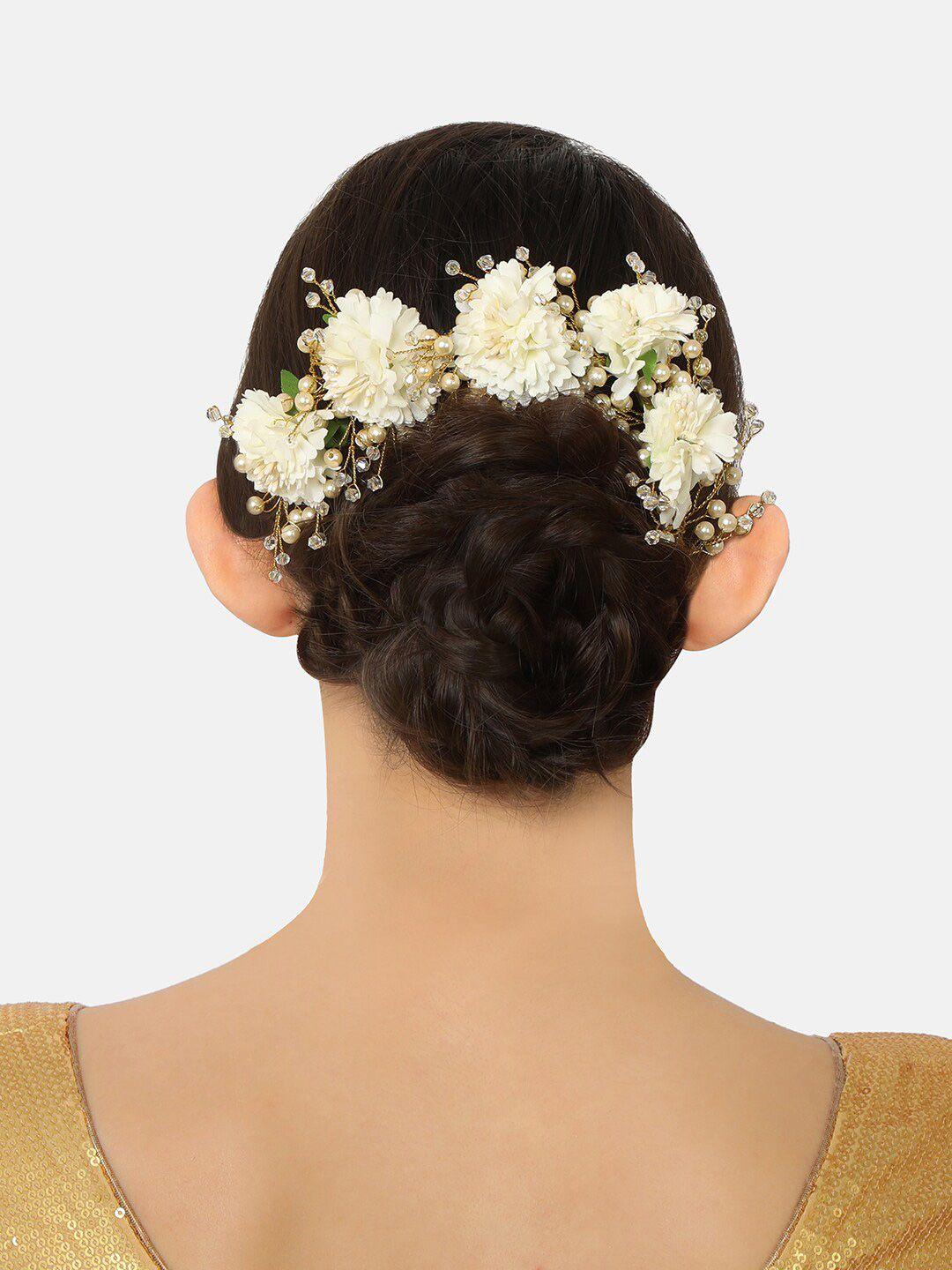 accessher women gold plated floral & beaded wedding hair styling tiara