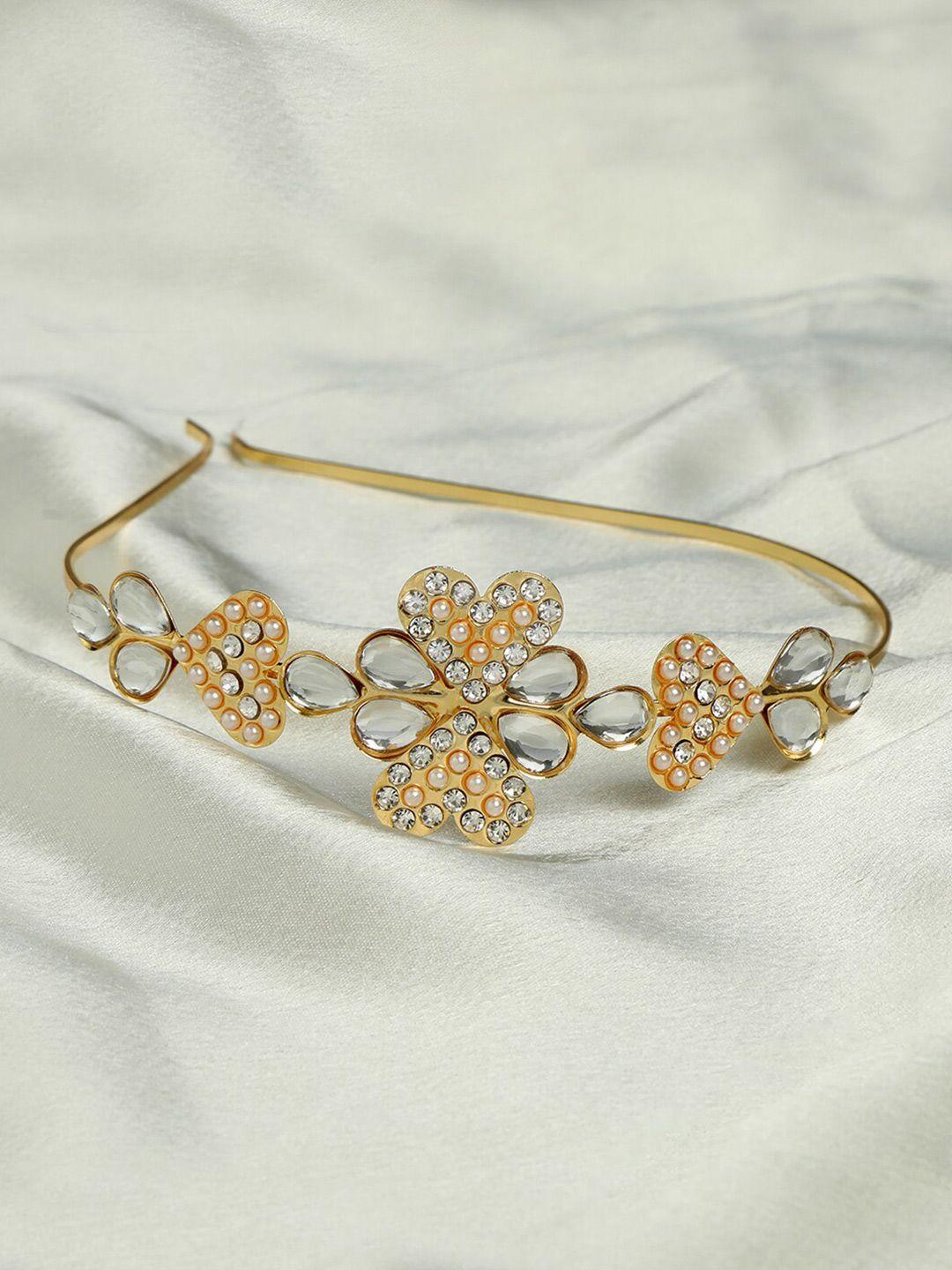 accessher women gold-toned & white embellished hairband