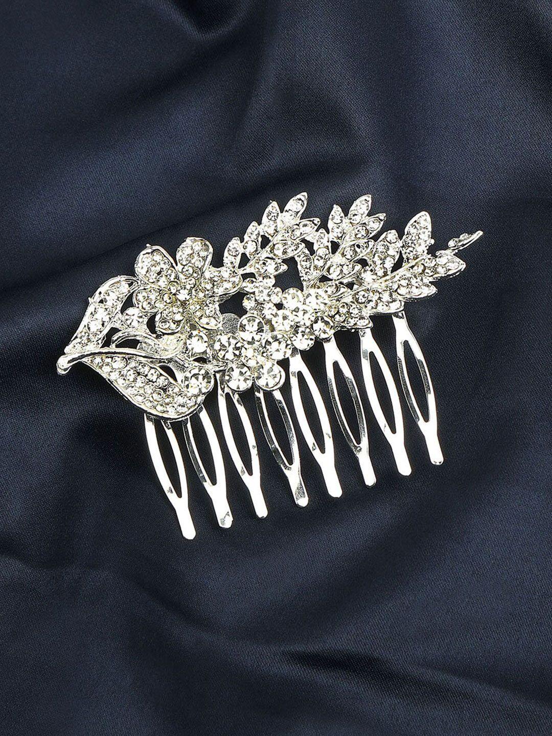 accessher women silver-toned embellished comb pin