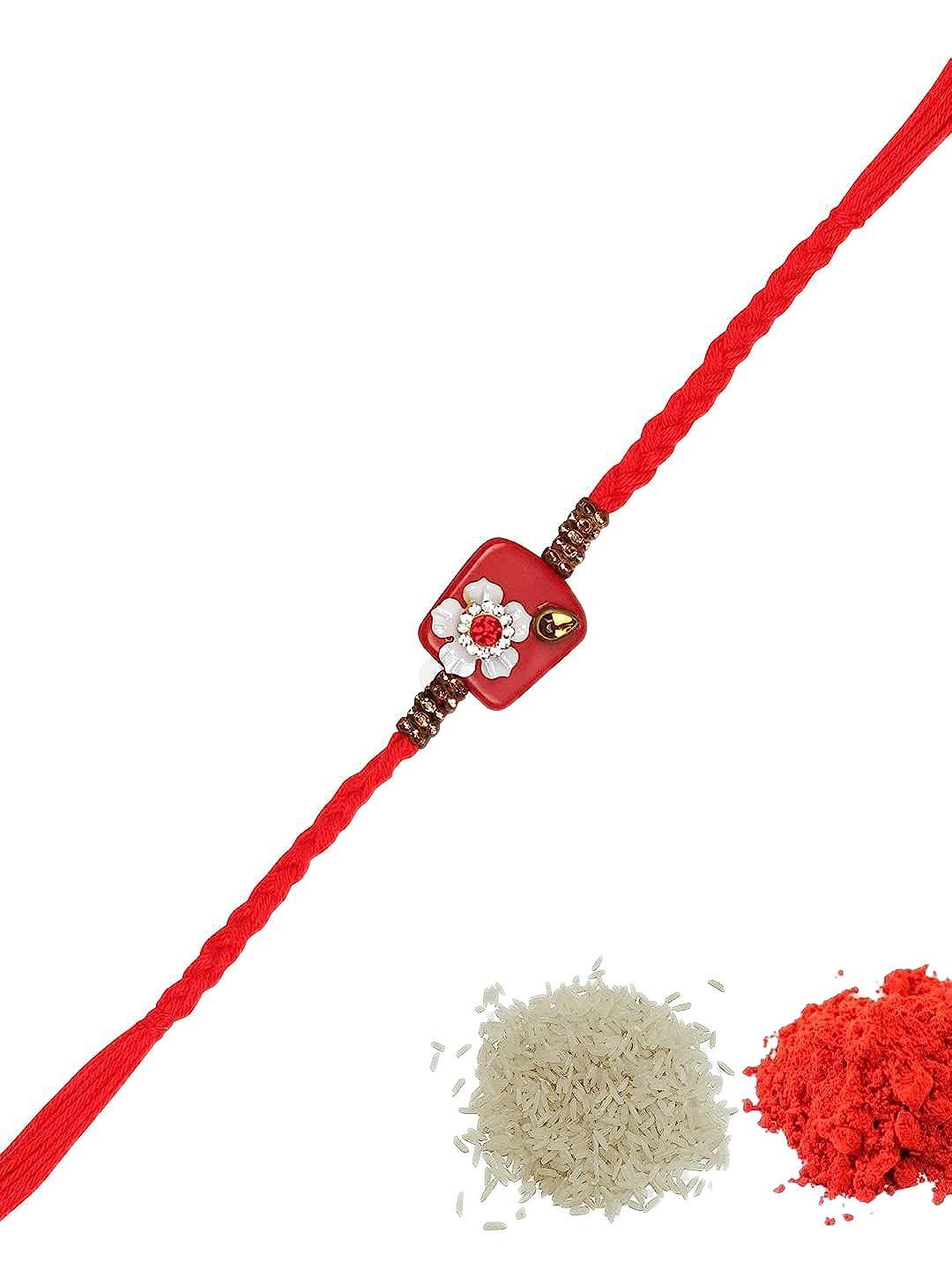 accessher floral beads rakhi with roli chawal