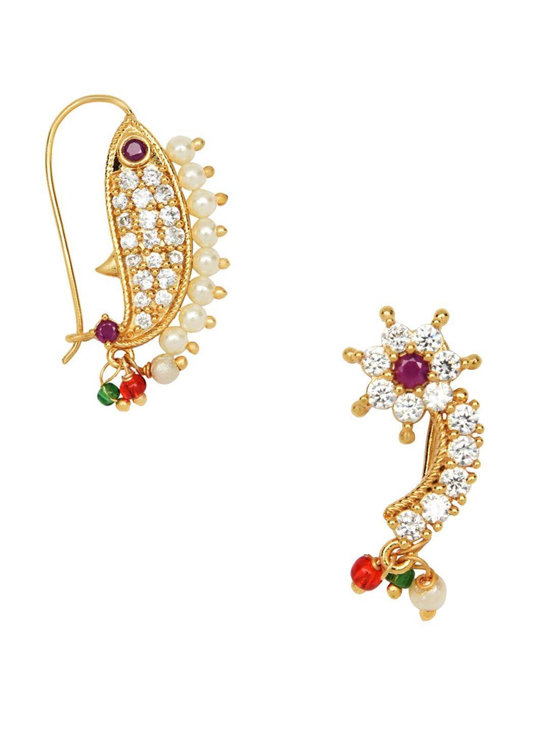 accessher gold-plated artificial stones & be-studded clip-on nosepin