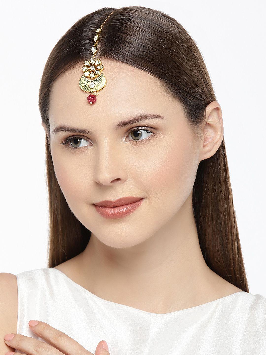 accessher gold-plated handcrafted kundan stone-studded maang tikka