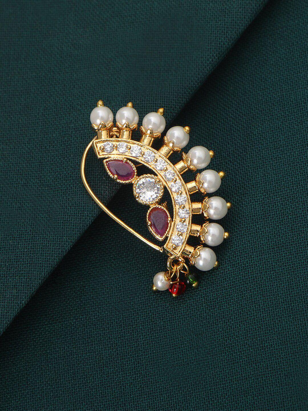 accessher gold-plated kundan & ad-studded clip-on ninepin