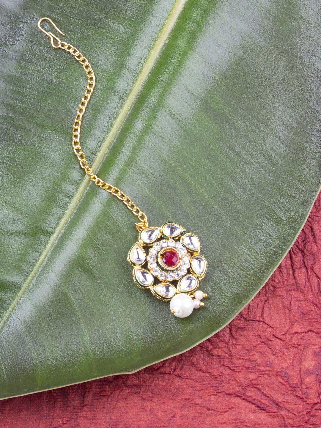 accessher gold-plated kundan studded handcrafted maang tika