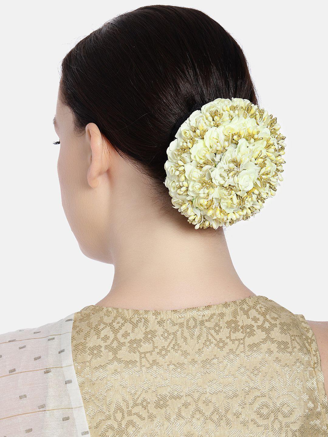 accessher gold-toned & white beaded handcrafted hair bun
