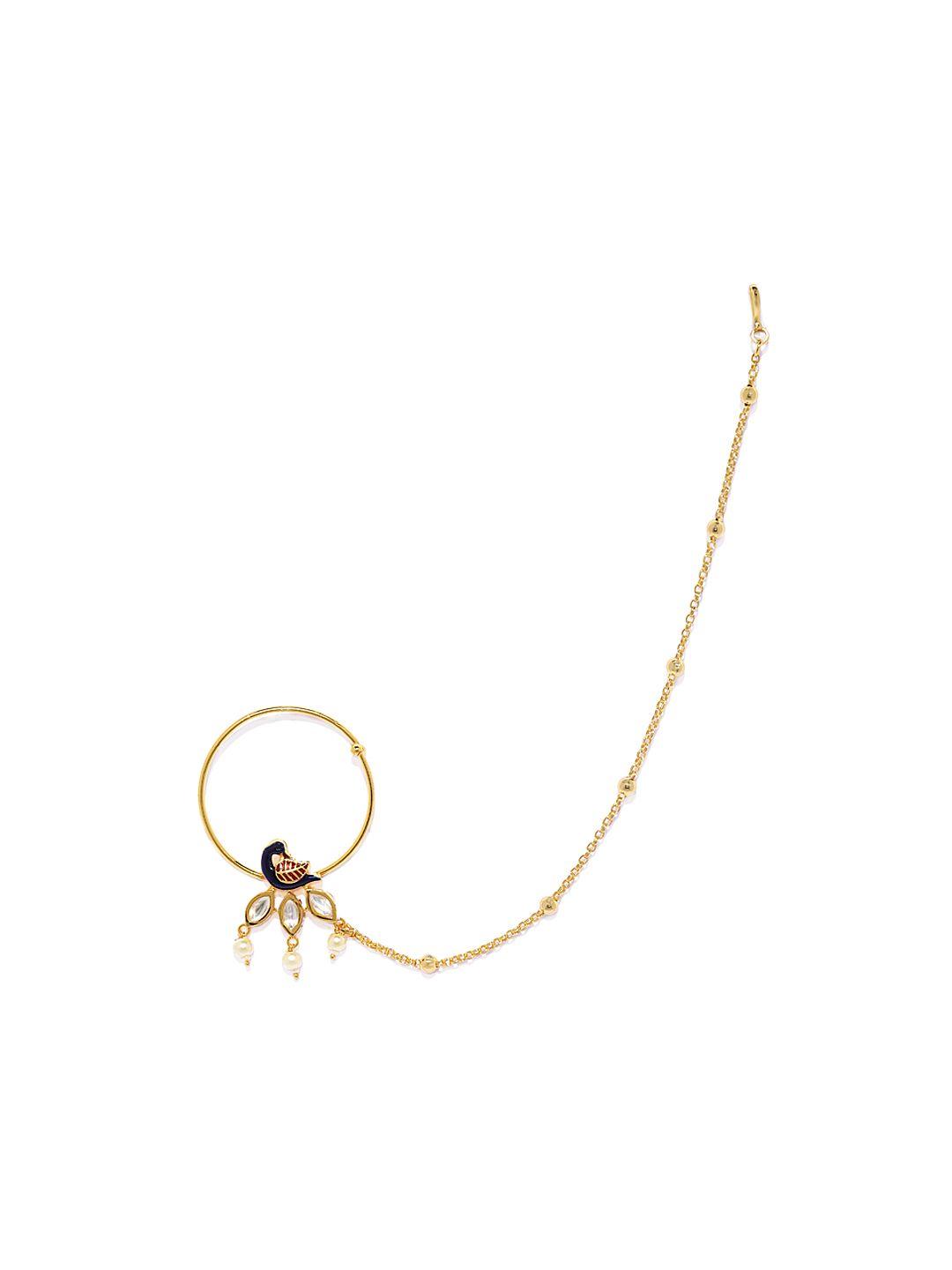 accessher gold-toned handcrafted faux ruby nose ring with chain