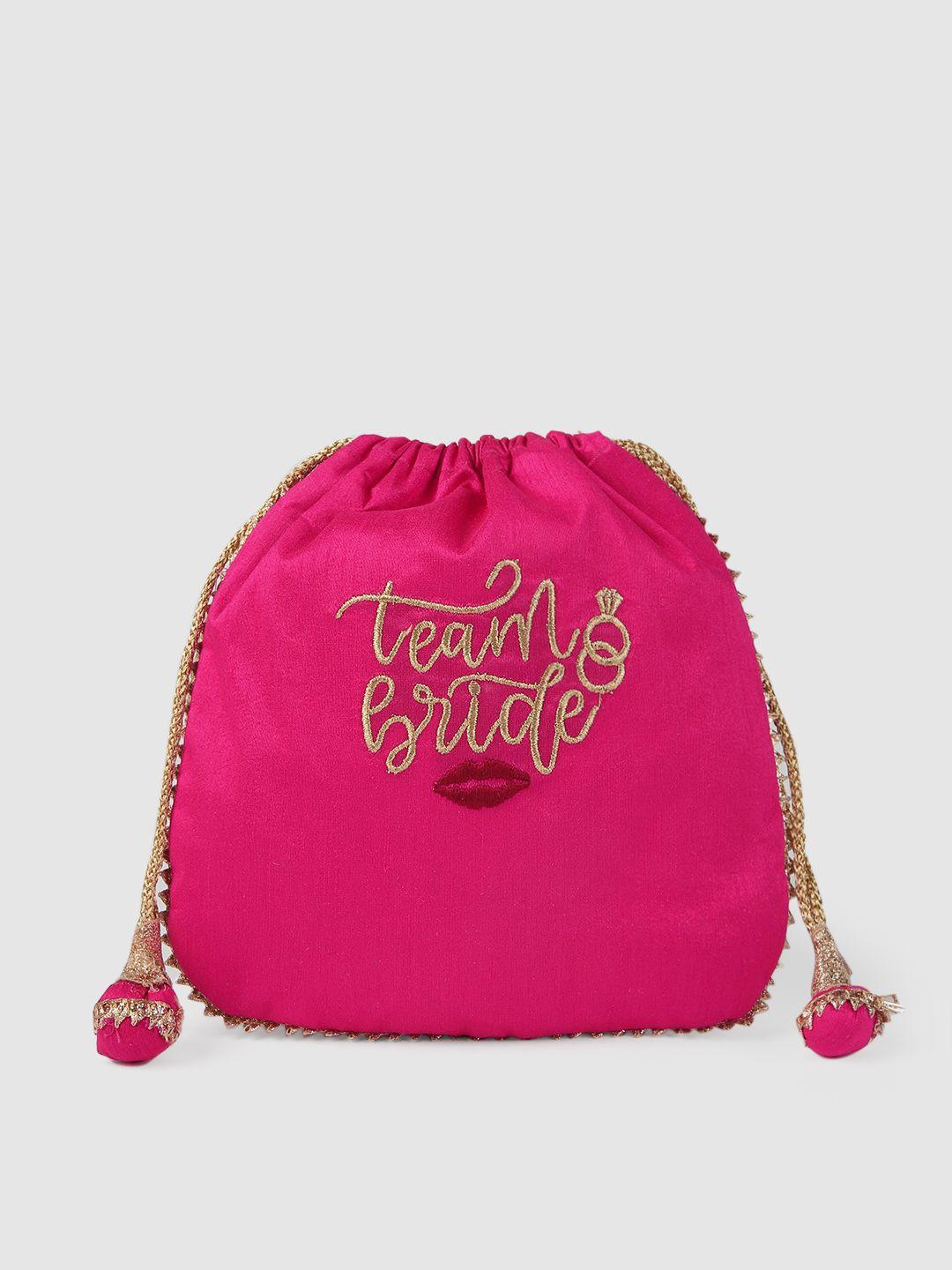 accessher pink embroidered potli clutch