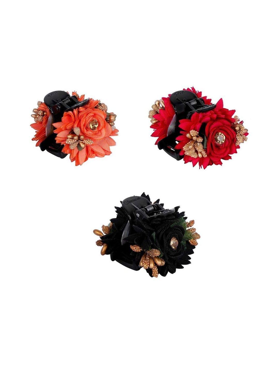 accessher red & orange set of 3 beaded claw clip