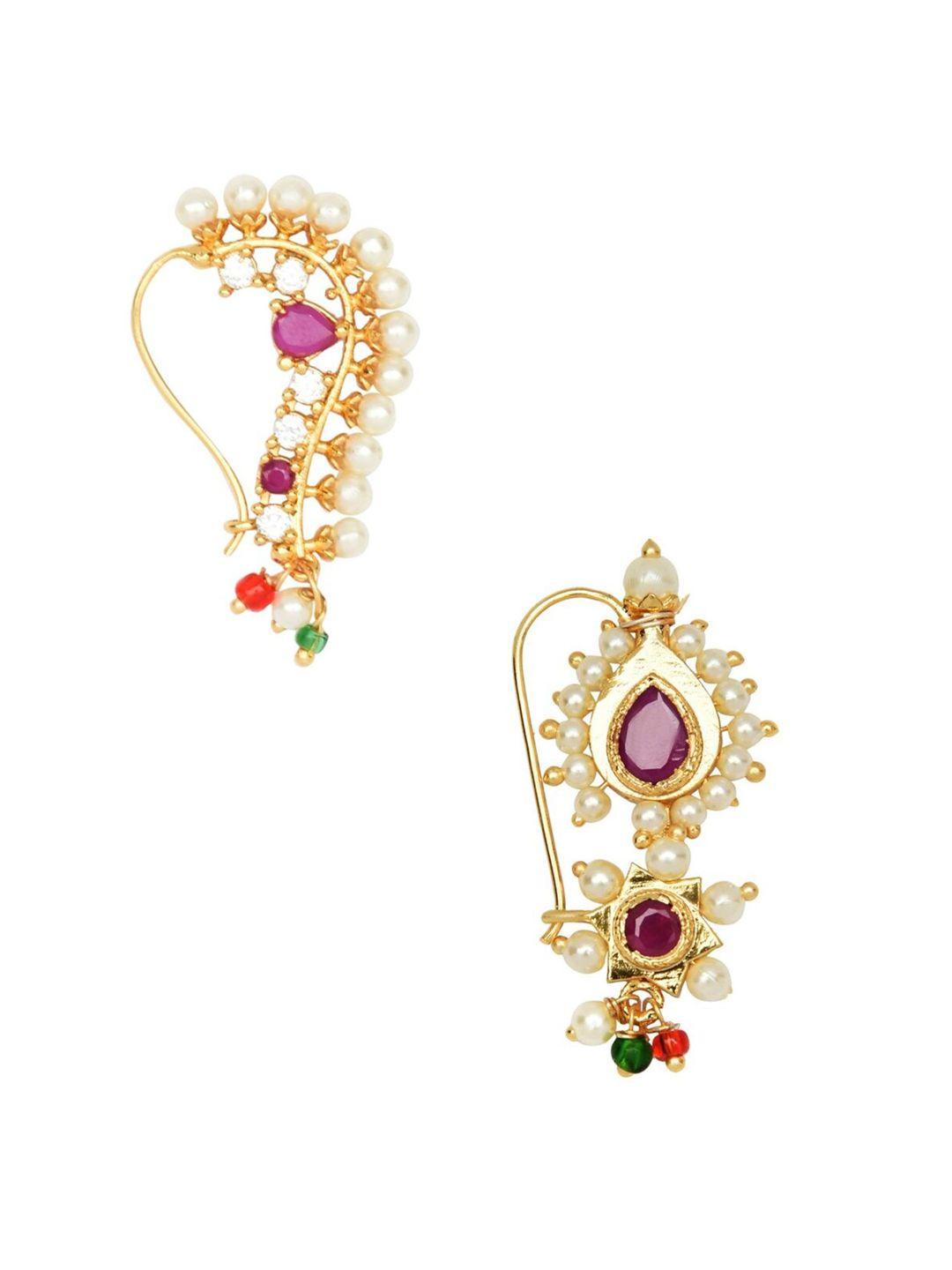 accessher set of 2 gold-plated stones-studded clip-on nosering