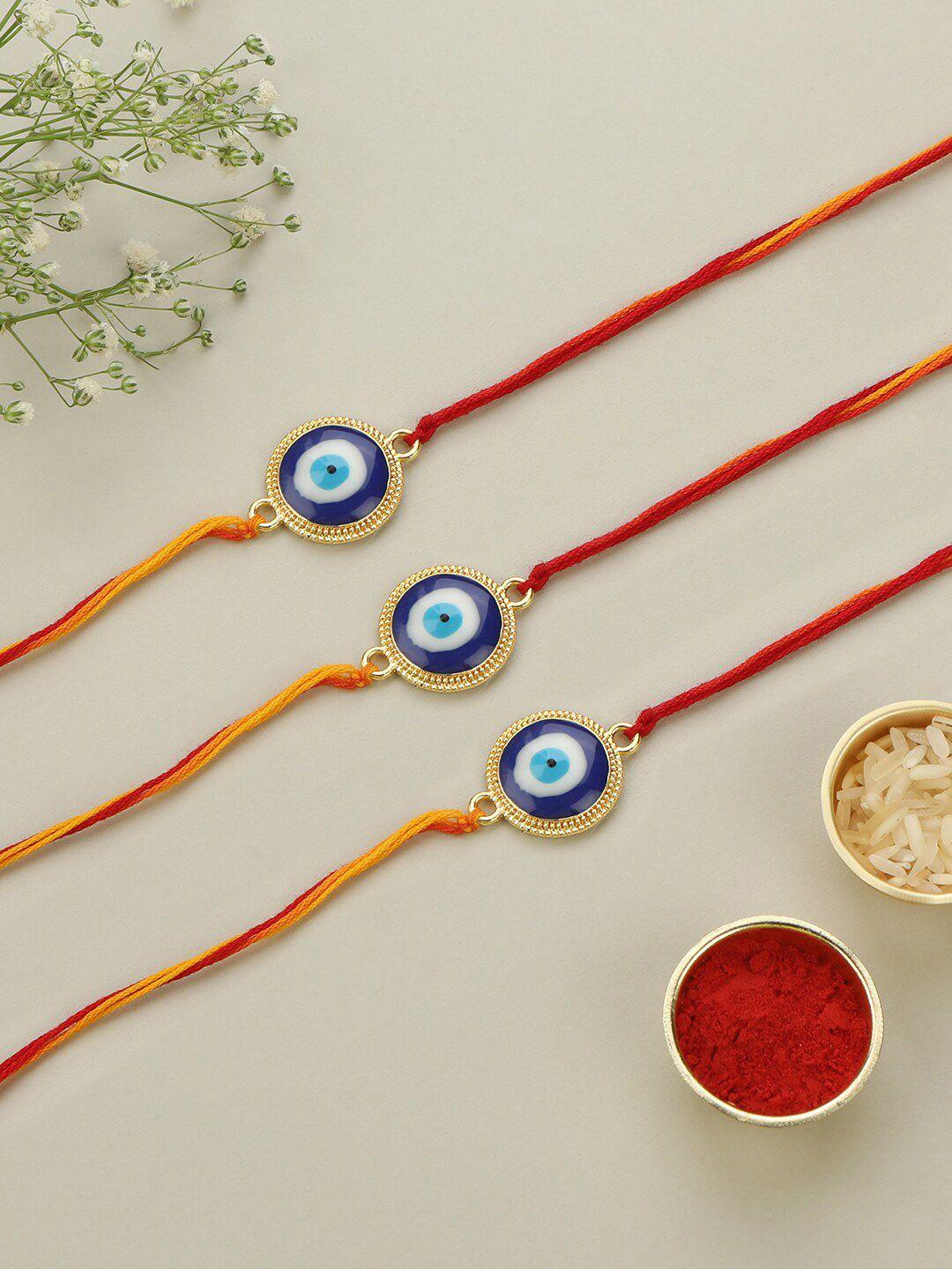 accessher set of 3 evil-eye rakhi with roli rice & greeting card