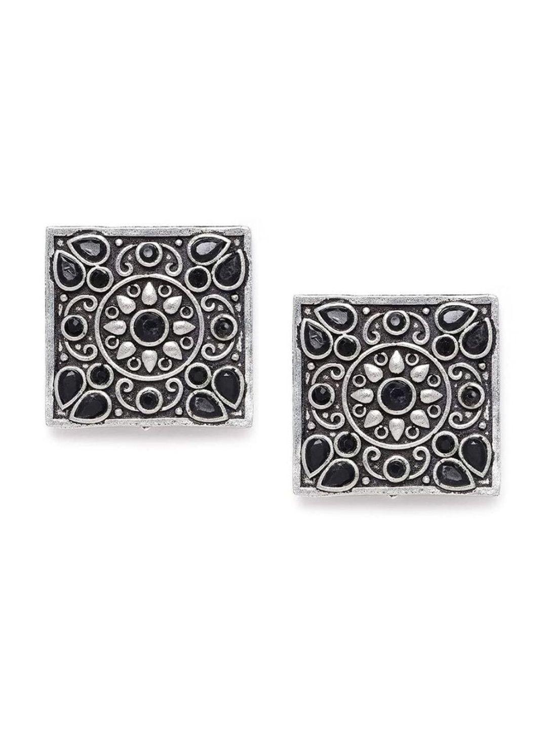 accessher silver-toned square studs earrings
