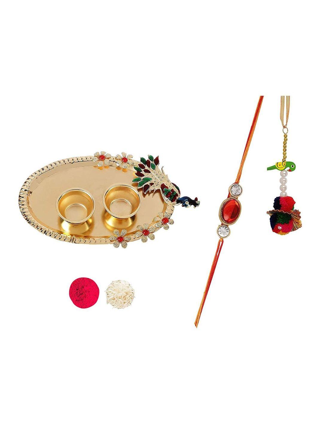 accessher stone-studded rakhi with pooja thali